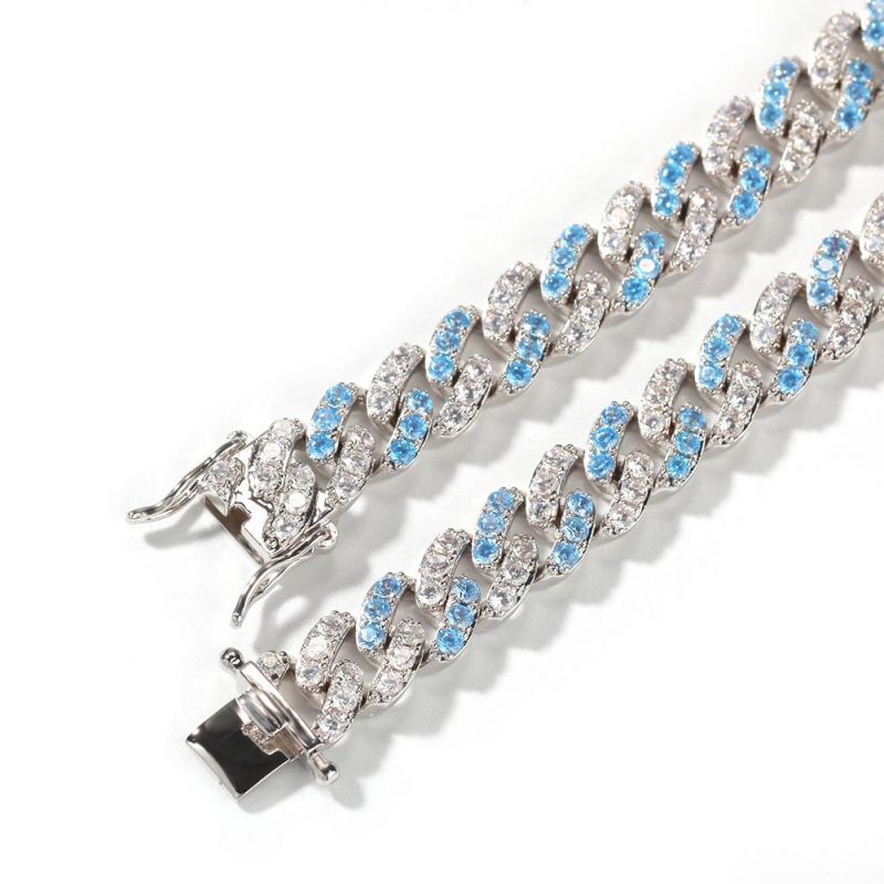 8mm Blue&White Iced Cuban Bracelet