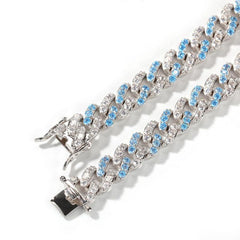 8mm Blue&White Iced Cuban Bracelet