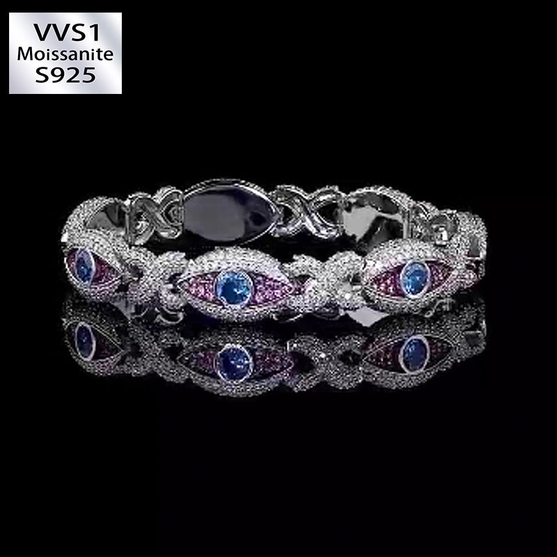 Moissanite Sapphire Eyes Cuban Bracelet