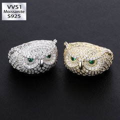 18K Gold Plated Moissanite Owl Set with Jewel Hip Hop Ring