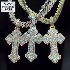 Moissanite Layered Three-dimensional Cross Pendant Chain Set