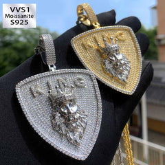 Moissanite Hip Hop Diamond Lion Head Shield Pendant