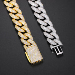 20mm S925 5 Rows Moissanite Round Cuban Link Chain