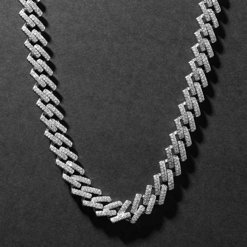 Women's Iced 14mm Miami Cuban Chain with Box Clasp in White Gold