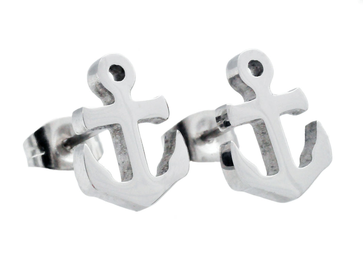 Mens Stainless Steel Anchor Earrings