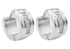 Men's 13mm Stainless Steel Hoop Earrings With Cubic Zirconia