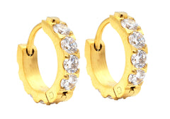 Men's Gold Stainless Steel Hoop Earrings With Cubic Zirconia