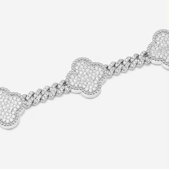 6mm S925 Moissanite Four Leaf Clover Cuban Link Bracelet