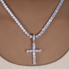 Bundle White Gold Iced Cross + 3mm Iced Tennis Chain Set