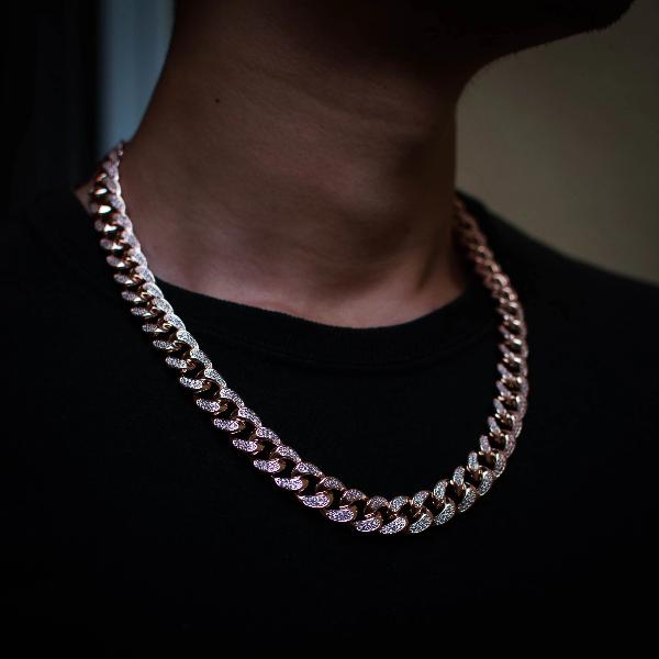 Diamond Cuban Link Chain (12mm) in Rose Gold