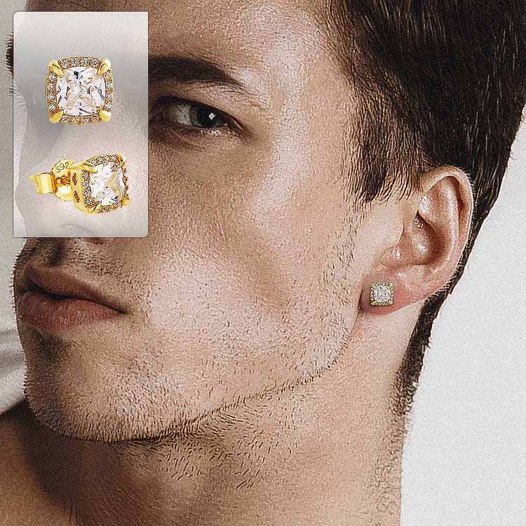 Princess Cut Diamond Stud Mens Earrings