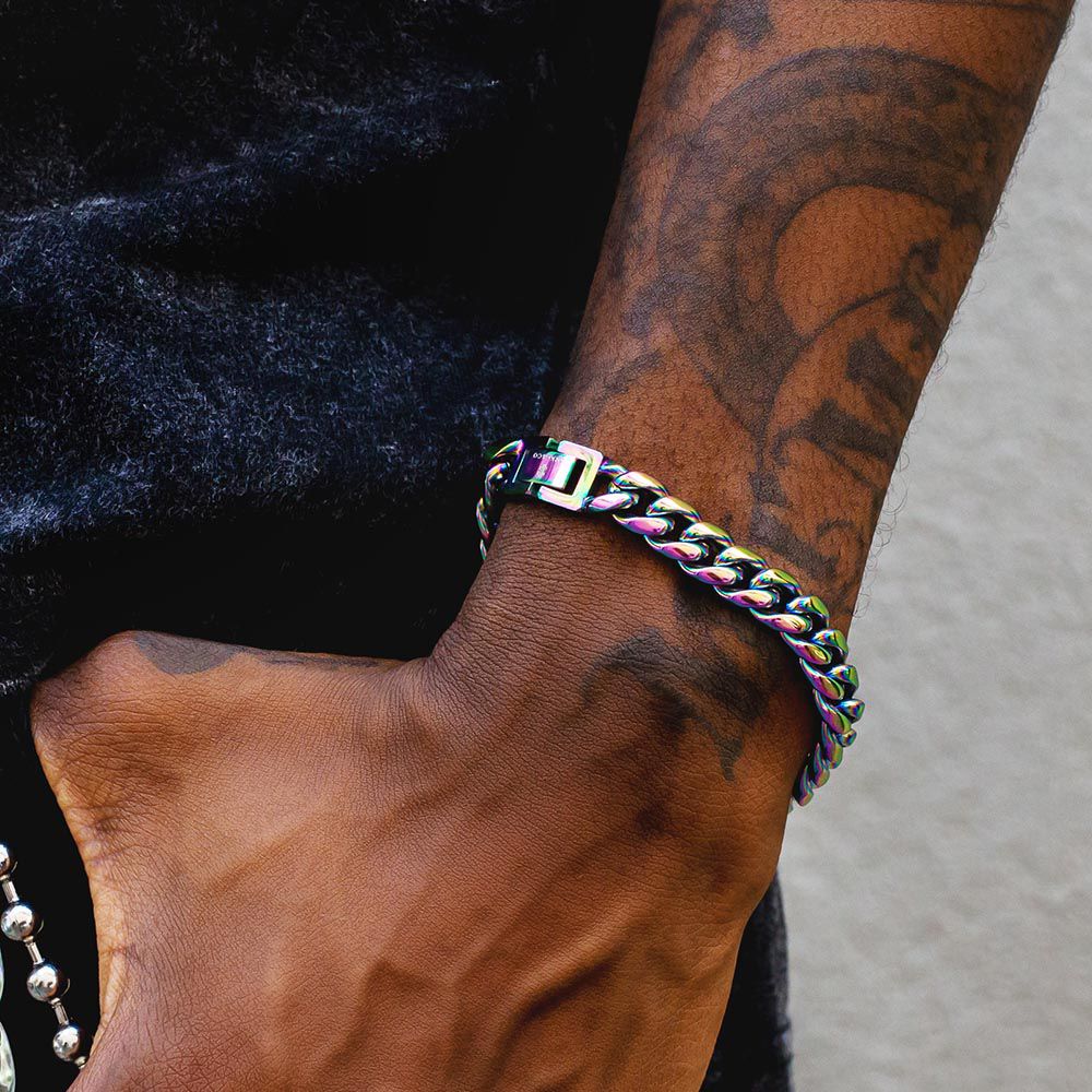 10mm Rainbow Miami Cuban Link Bracelet for Men