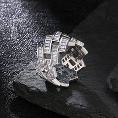 Baguette Cut CZ Diamond Mens Ring in White Gold