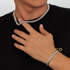 8mm Miami Cuban Link Curb Chain and Bracelets Set with Hook Buckle Clasp