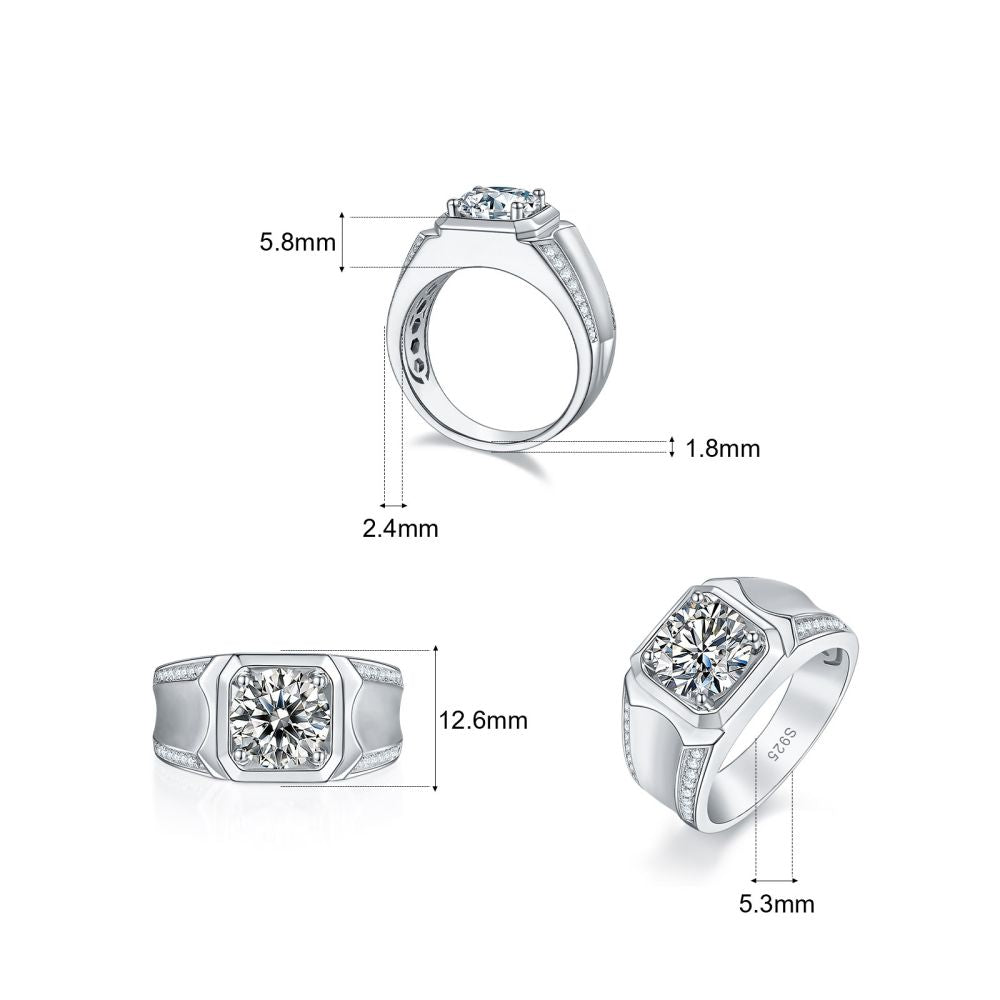 2.0 Carats VVS1 Moissanite Men Ring