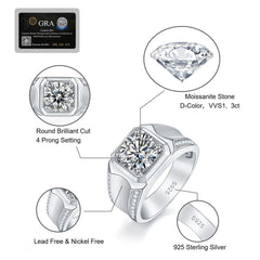 2.0 Carats VVS1 Moissanite Men Ring