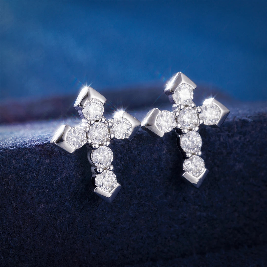 S925 Moissanite Micro Cross Stud Earrings