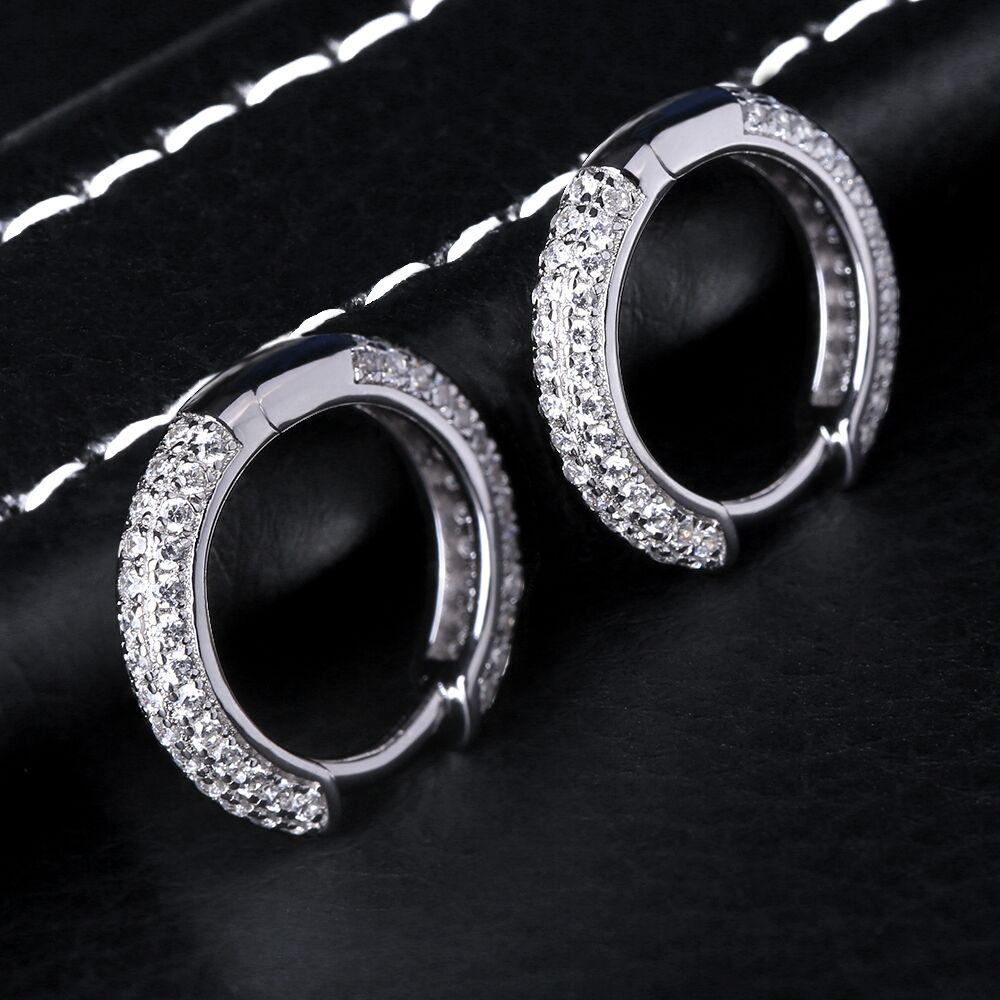 15mm S925  Diamond Round Hoop Mens Earrings