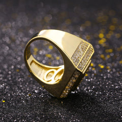 Diamond CZ Retro Cubist Mens Ring in 14K Gold