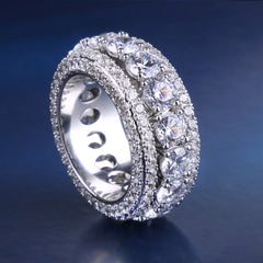 Iced Out Diamond CZ Mens Ring in White Gold