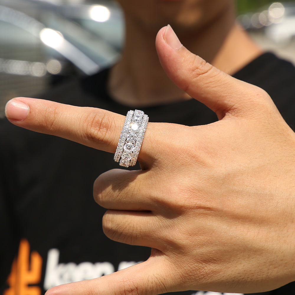 Iced Out Diamond CZ Mens Ring in White Gold