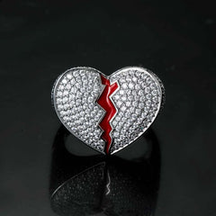 Iced Broken Heart Ring in White Gold