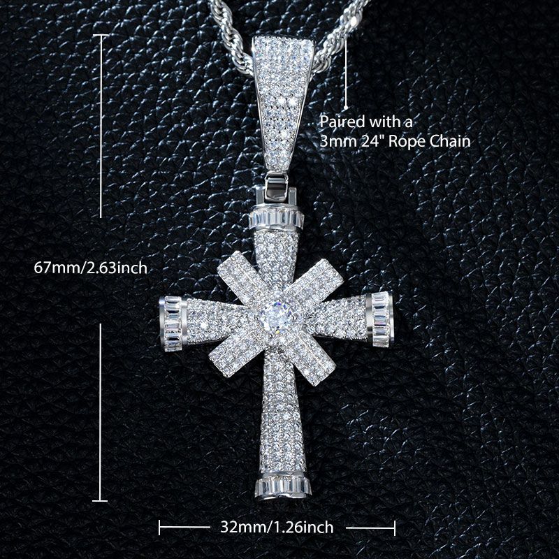 Iced Rotatable Cross Pendant （FREE Chain Included）