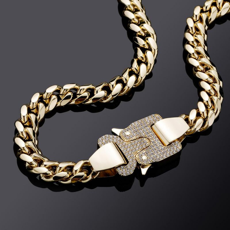 Iced Heavy Buckle 12mm Cuban Link Chain in Gold