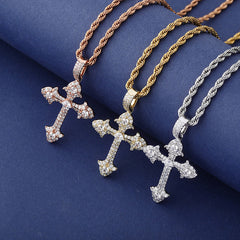 Ice Crystal Cluster Round Cut Cross Pendant