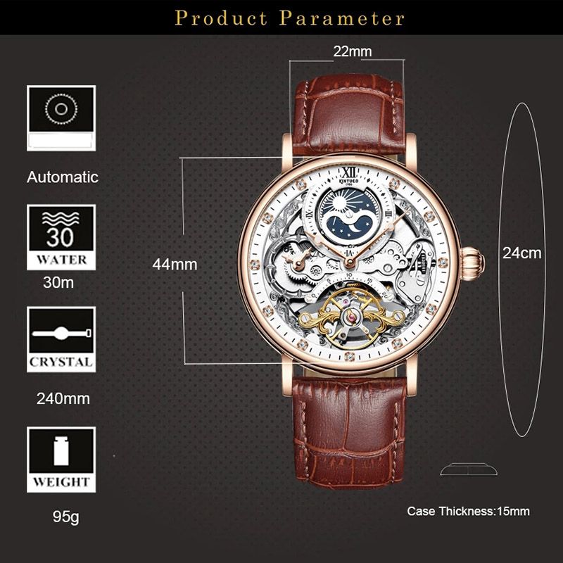 Skeleton Mechanical Automatic Watch with Leather Strap