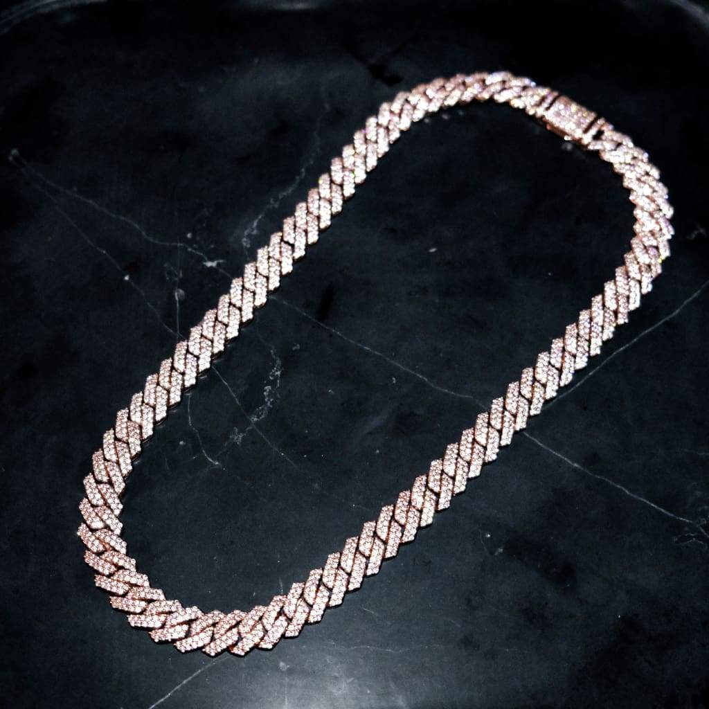 12mm Miami Diamond Cuban Chain- Rose Gold