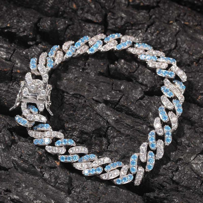 8mm Blue&White Iced Cuban Bracelet