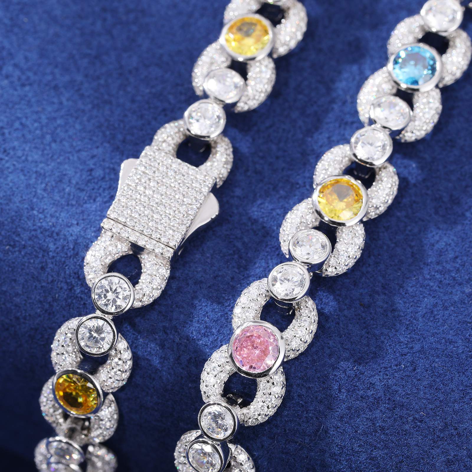 10mm S925 Moissanite Infinity Link Chain With Colorful CZ Mainstones