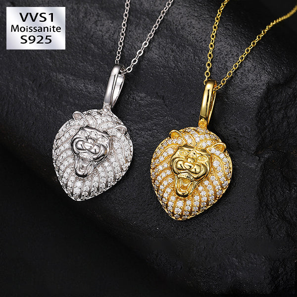 S925 Moissanite Lion Head Pendant Necklace