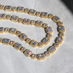 12mm Diamond Emerald Tennis Chain - Gold