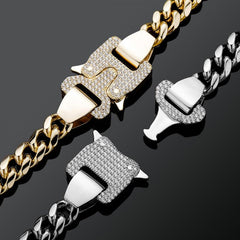 Iced Heavy Buckle 12mm Cuban Link Chain in Gold