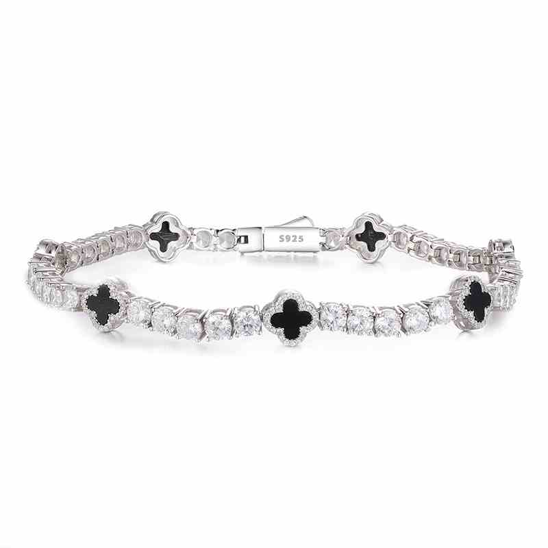 4mm S925 Moissanite Tennis Bracelet With Black Enamel Four Leaf Clover