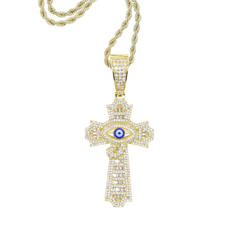 Moissanite Cross Enamel Eye Pendant