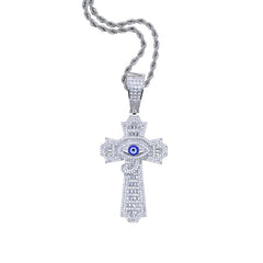 Moissanite Cross Enamel Eye Pendant