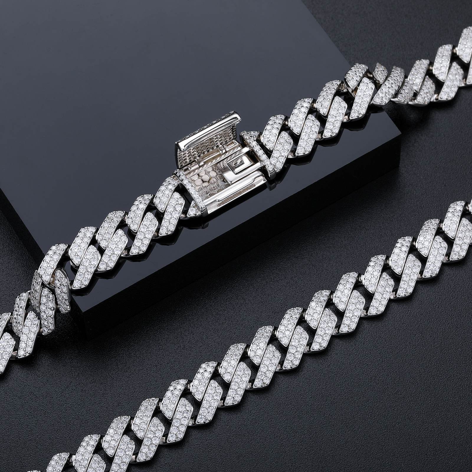 12mm S925 2 Rows Moissanite Cuban Link Chain