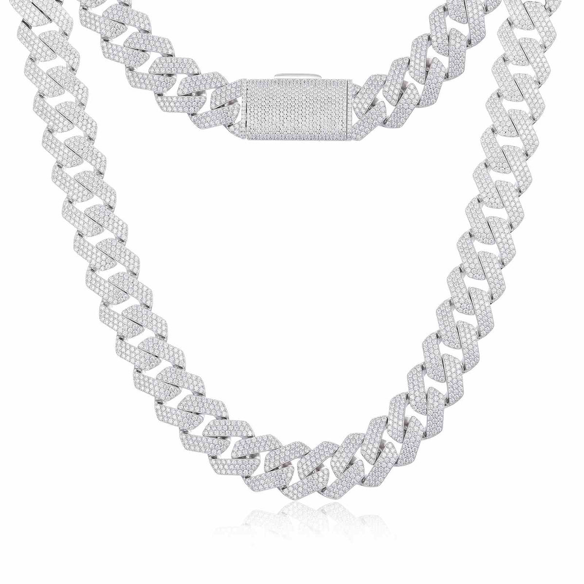 22mm S925 3 Rows Moissanite Rhombus Cuban Link Chain