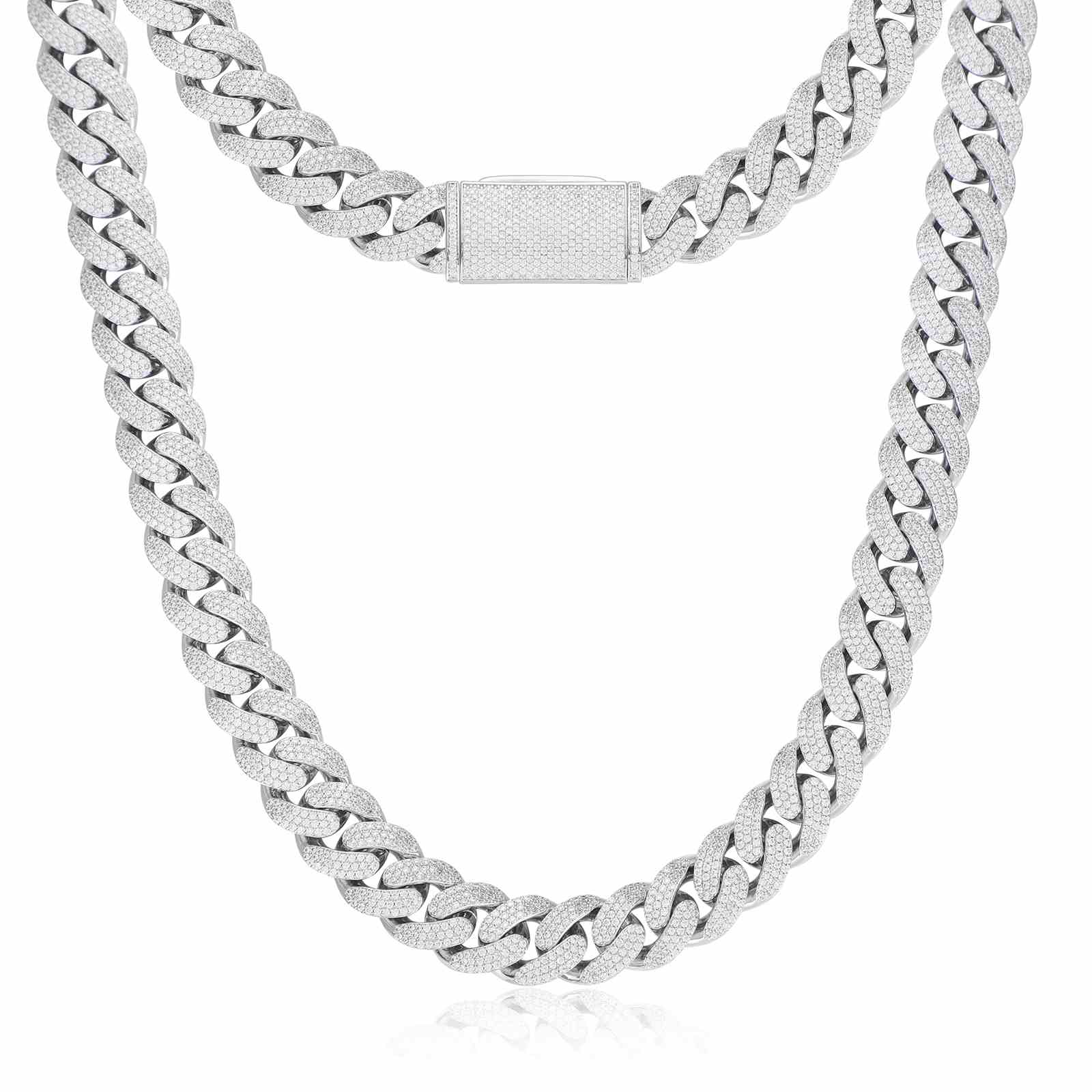 16mm S925 3 Rows Moissanite Cuban Link Chain