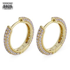 15mm S925  Diamond Round Hoop Mens Earrings