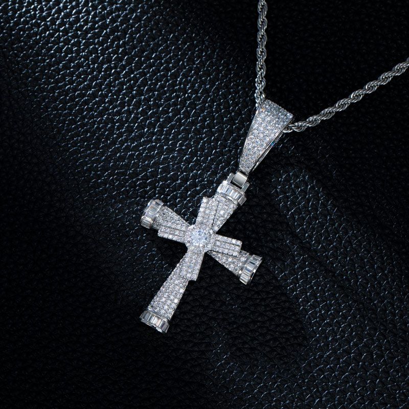 Iced Rotatable Cross Pendant （FREE Chain Included）