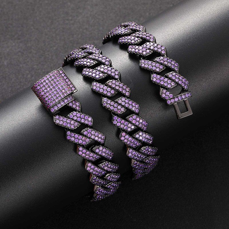 Iced Handset 15mm Purple Cuban Link Chain in Black Gold