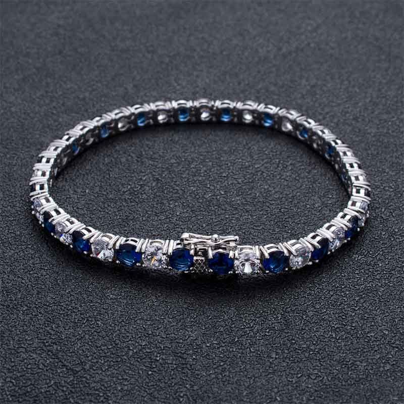 5mm White & Blue Iced Single Row Tennis Bracelet in White Gold