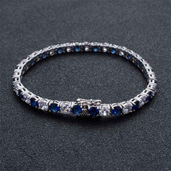 5mm White & Blue Iced Single Row Tennis Bracelet in White Gold