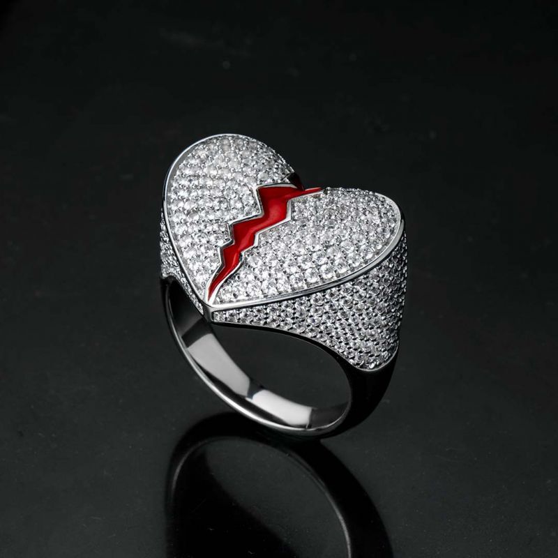 Iced Broken Heart Ring in White Gold