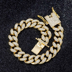 12mm Iced Miami Cuban Bracelet in Gold