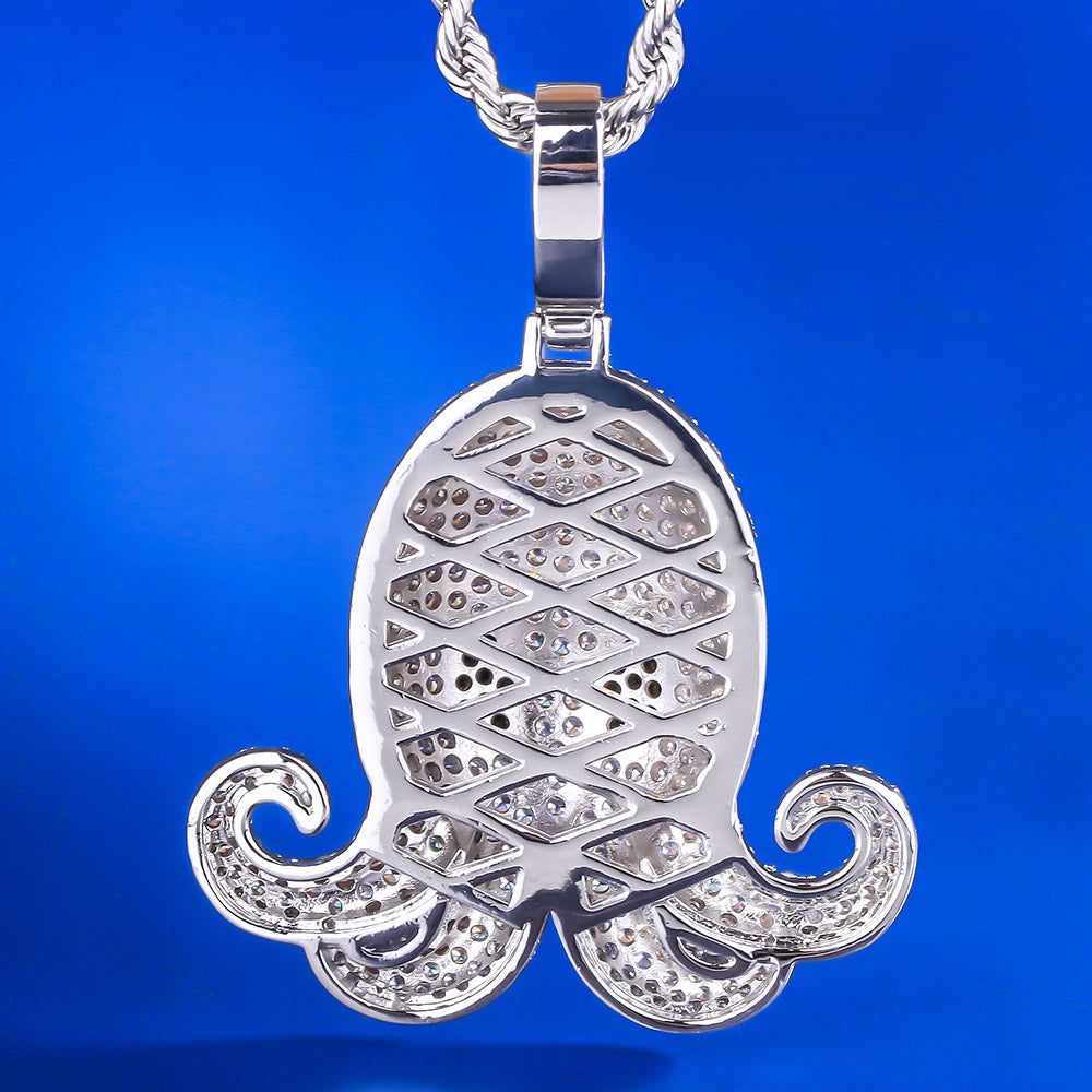 Iced Out Octopus Mens Pendant Necklace in White Gold